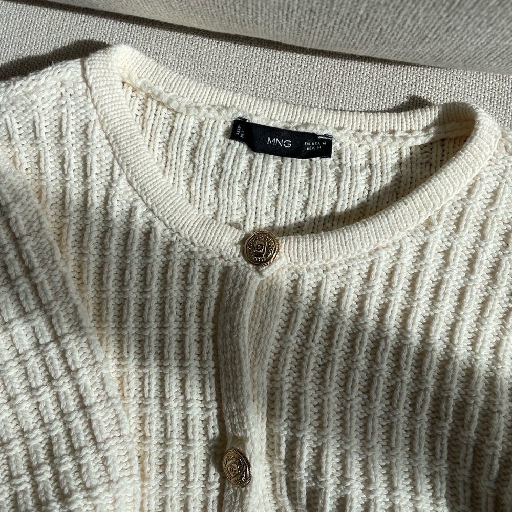 Mango Cream Ribbed Knit Cardigan Sweater